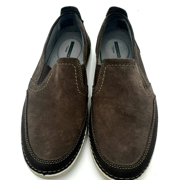 CLARKS Shoes Mens 8 Suede Gossler Race Brown Slip on Loafers Collection Sneakers - Picture 4 of 7